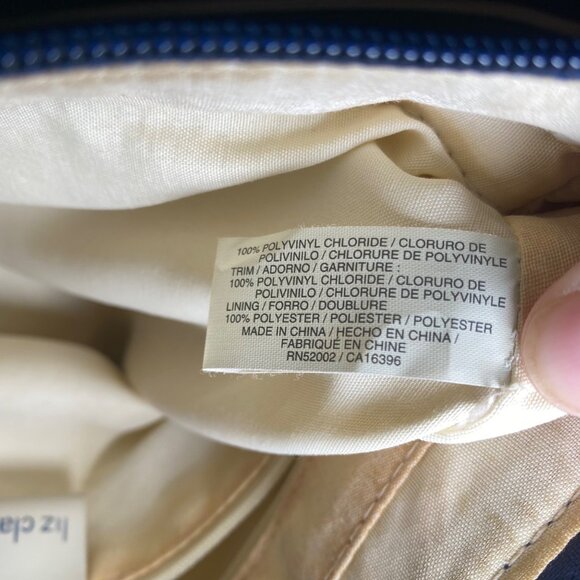 Vtg Liz Claiborne Blue Faux Leather Handbag With White Accent Bow & Dual Handles - Picture 8 of 8